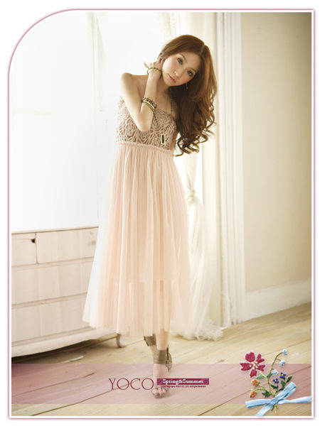 เดรสเกาะอก แม็กซี่เดรส สวยหวาน พร้อมส่ง รูปที่ 3