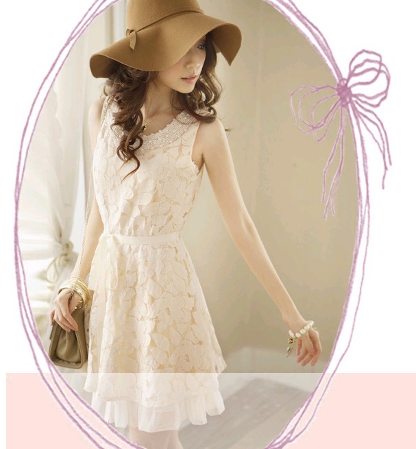 ชุดเดรสผ้าลูกไม้สีครีม มีผ้าซับใน พร้อมส่ง รูปที่ 4