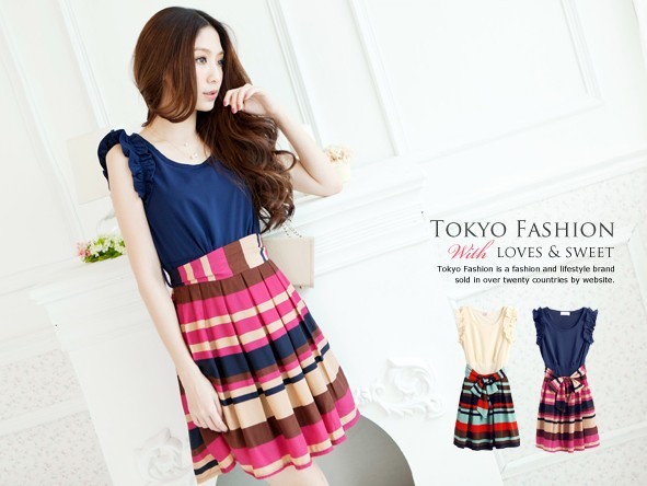 ชุดเดรสแขนกุด ผ้าชีฟอง (สีน้ำเงิน) พร้อมส่ง รูปที่ 2
