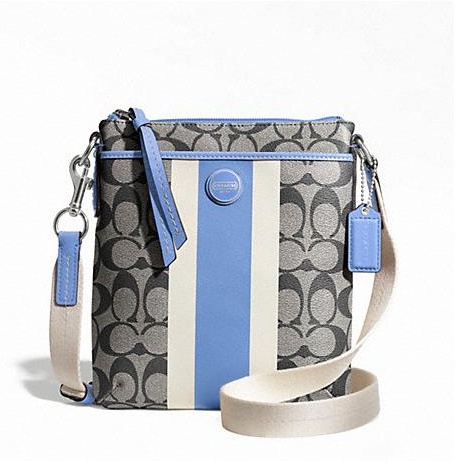 กระเป๋า COACH SIGNATURE STRIPE PVC SWINGPACK  BLACK BLUE F49080  รูปที่ 1