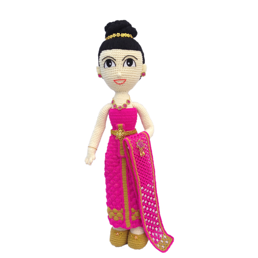 ตุ๊กตาโครเชต์ เด็กหญิงใส่ชุดไทยสีชมพูเหลือบทอง สูง 71 cm.  รูปที่ 1
