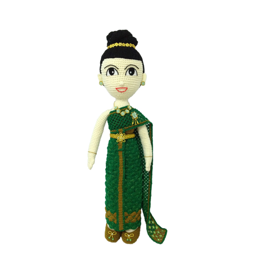 ตุ๊กตาโครเชต์เด็กหญิงชุดไทยสีเขียวเหลือบทอง สูง 71 cm. รูปที่ 1