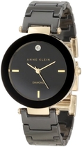 Anne Klein Women's AK/1018BKBK Ceramic Diamond Dial Black Bracelet Watch