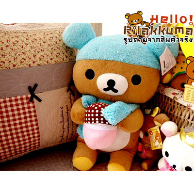 ตุ๊กตาหมีริลัคคุมะใส่หมวกและผ้าพันคอสีฟ้า น่ารัก จากญี่ปุ่น รูปที่ 6