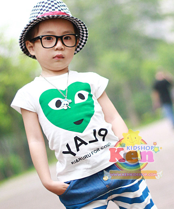 เสื้อแขนสั้นเด็ก PLAY เขียว สีขาว- ถูก ลด แถม KenKidShop.com รูปที่ 1