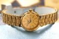นาฬิกา Longines Conquest Ladies 18K Gold Plated Vintage Swiss Quartz Gold Dial watch