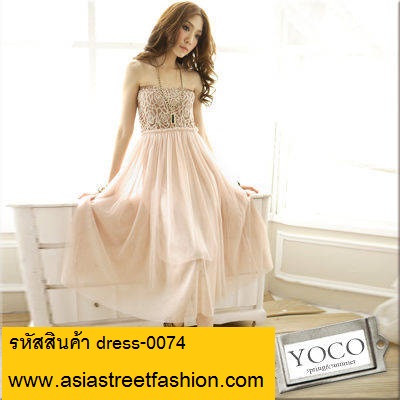 maxi dress - ชุดเดรสยาว แขนกุด กระโปรงอัดพลีท สีโอรส สวยมาก ใส่ออกงานได้ asiastreetfashion (พร้อมส่ง) รูปที่ 6