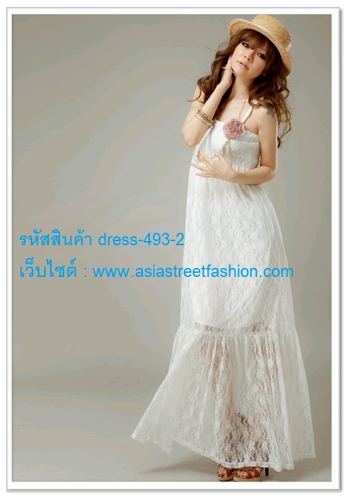 dress ชุดเดรสแฟชั่นใส่ทำงาน พื้นสีครีมลายดอกไม้ แต่งลูกไม้ กระโปรง 2 ชั้น สาวหวาน น่ารัก สามารถใส่ออกงานได้ Asia Street Fashion (พร้อมส่ง) รูปที่ 3