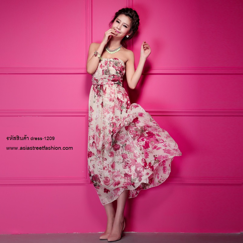 dress ชุดเดรสแฟชั่นใส่ทำงาน พื้นสีครีมลายดอกไม้ แต่งลูกไม้ กระโปรง 2 ชั้น สาวหวาน น่ารัก สามารถใส่ออกงานได้ Asia Street Fashion (พร้อมส่ง) รูปที่ 5