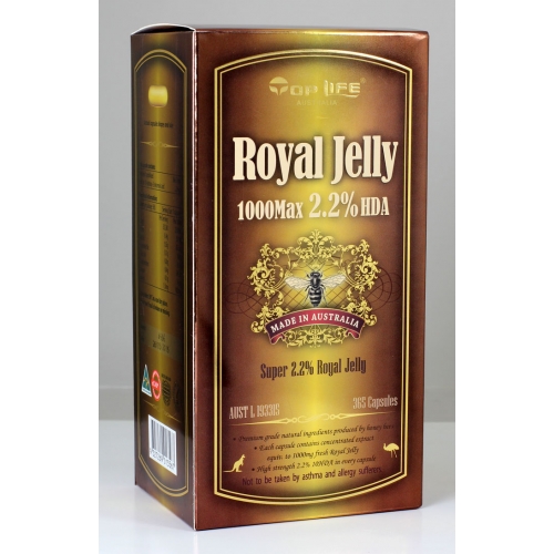 Top life Royal Jelly 1000 Max 2.2%DHA 365 capsules นมผึ้ง รอยัลเยลลี่ คุณภาพ บำรุงร่างกาย เสริมภูมิต้านทาน รูปที่ 1