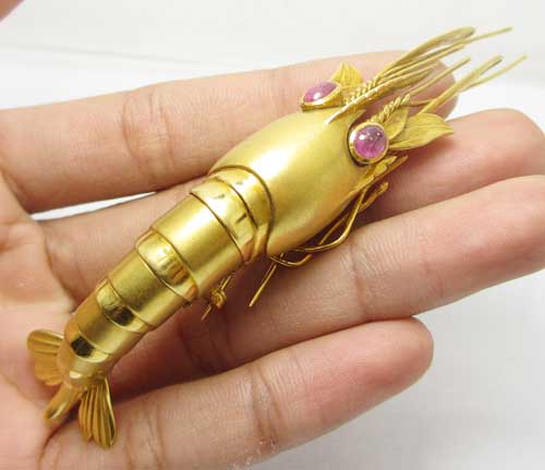 เข็มกลัด กุ้ง ตาฝังทับทิม นน. 38.40 g รูปที่ 4