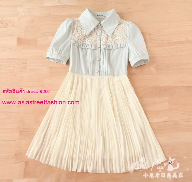Cherry KOKO dress ชุดเดรสแฟชั่นผ้าคอตตอน แขนเสื้อผ้าชีฟองอัดพลีท คอกลม น่ารัก สีเทา ขาว ใส่ทำงาน กระดุมหน้าเต็มตัว พร้อมเชือกผูกเอวติดกับตัวเสื้อ ใสเที่ยวชิวๆ (พร้อมส่ง) รูปที่ 6