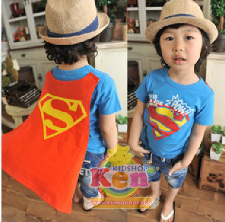 เสื้อเด็กแขนสั้น แปลงร่าง Superman สีฟ้าเข้มTB1589 รูปที่ 1