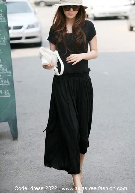 พร้อมส่ง MAXI DRESS ชุดเดรสยาว แฟชั่นเกาหลี ผ้า COTTON สีดำ รูปที่ 1
