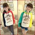 เสื้อกันหนาว ผ้าcotton ลายแมว+สกินตัวอักษร มีhood มี2แบบสีให้เลือกค่ะ 