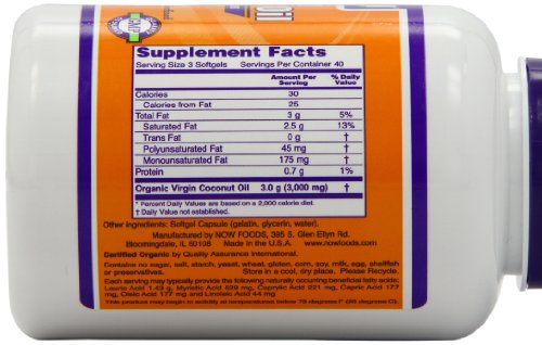 NOW Foods Virgin Coconut Oil 1000mg, 120 Softgels ( Coconut oil Now Foods ) รูปที่ 3