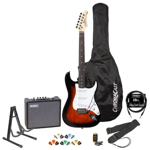 Silvertone Revolver SS11 Tobacco Sunburst Electric Guitar w/ Stand, Strap, Tuner, Strings, 20W Amp, 10' Cable, Picks & Guitar Bag ( Silvertone guitar Kits ) ) รูปที่ 1