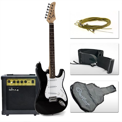 Full Size Black Electric Guitar with Amp, Case and Accessories Pack Beginner Starter Package ( Sky Enterprise USA guitar Kits ) ) รูปที่ 1