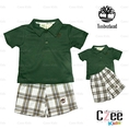 เสื้อผ้าเด็ก Timberland เสื้อโปโลสีเขียวเข้ม พร้อมกางเกงขาสั้นลายสก๊อต (Timberland)