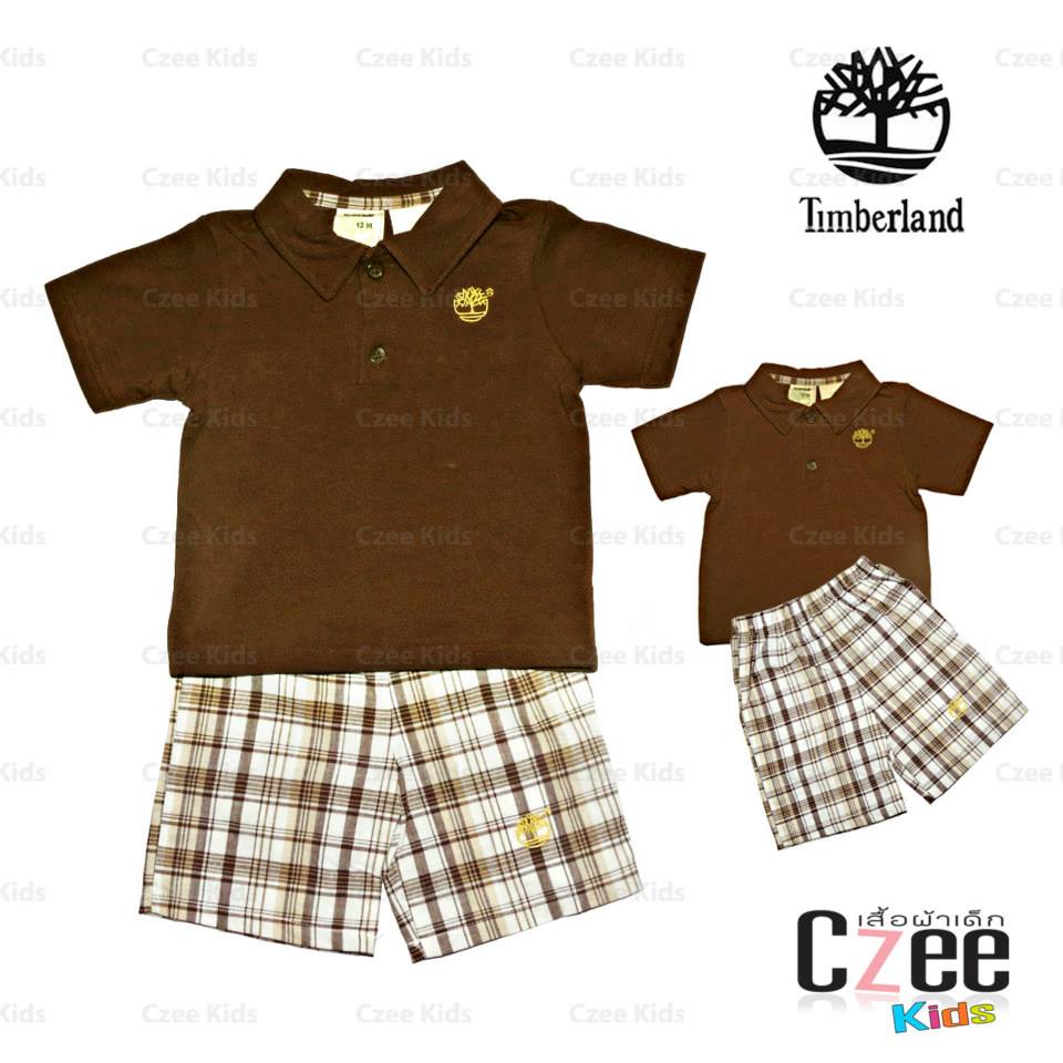 เสื้อผ้าเด็ก Timberland เสื้อโปโลสีน้ำตาล พร้อมกางเกงขาสั้นลายสก๊อต (Timberland)  รูปที่ 1
