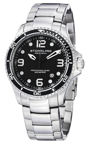 Stuhrling Original Men's 593.332D11 Aquadiver Grand Regatta Swiss Quartz Diver Date Black Watch รูปที่ 1