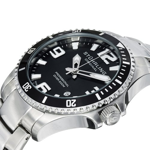 Stuhrling Original Men's 395.33B11 Aquadiver Regatta Champion Professional Diver Swiss Quartz Date Black Bezel Watch รูปที่ 4