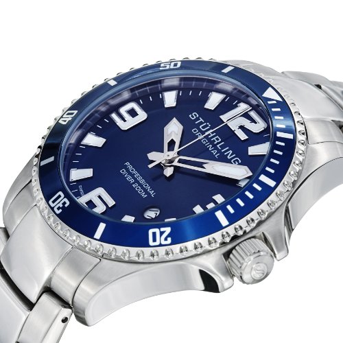 Stuhrling Original Men's 395.33U16 Aquadiver Regatta Champion Professional Diver Swiss Quartz Date Blue Bezel Watch รูปที่ 4