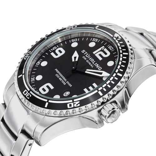 Stuhrling Original Men's 593.332D11 Aquadiver Grand Regatta Swiss Quartz Diver Date Black Watch รูปที่ 4