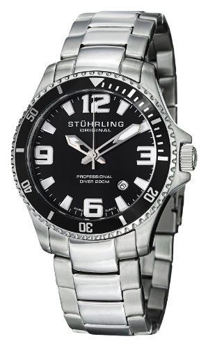 Stuhrling Original Men's 395.33B11 Aquadiver Regatta Champion Professional Diver Swiss Quartz Date Black Bezel Watch รูปที่ 1