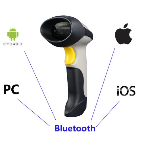 UPGRADED 2 in 1 1d Laser USB 2.0 wired + Wireles Bluetooth Barcode Scanner for iPhone iPad Android Tablet PC, Bluetooth adapter(a gift for PC user), Power adapter and USB cable included, support Mac OS-X 10.8.4, Linux, Android und IOS 7 Grey ( TIMI Barcode Scanner ) รูปที่ 1