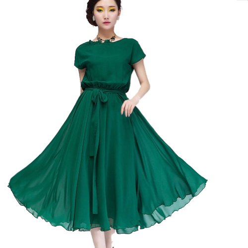 Zehui Women's Chiffon Vogue Boho Evening Long Casual Dress with Belt ( Zehui Casual Dress ) รูปที่ 3