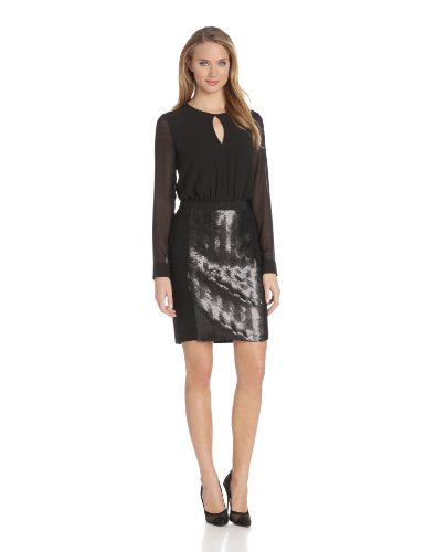 DKNYC Women's Long Sleeve Dress with Ponte Shirt and Herringbone Sequin Front ( DKNYC Night Out dress ) รูปที่ 1