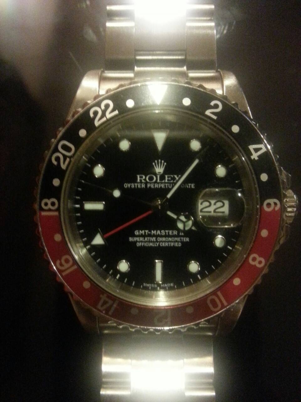 Rolex gmt master2ขอบฟิมล์ดำแดง(โค๊ก)คอแข็งข้างรู รูปที่ 1