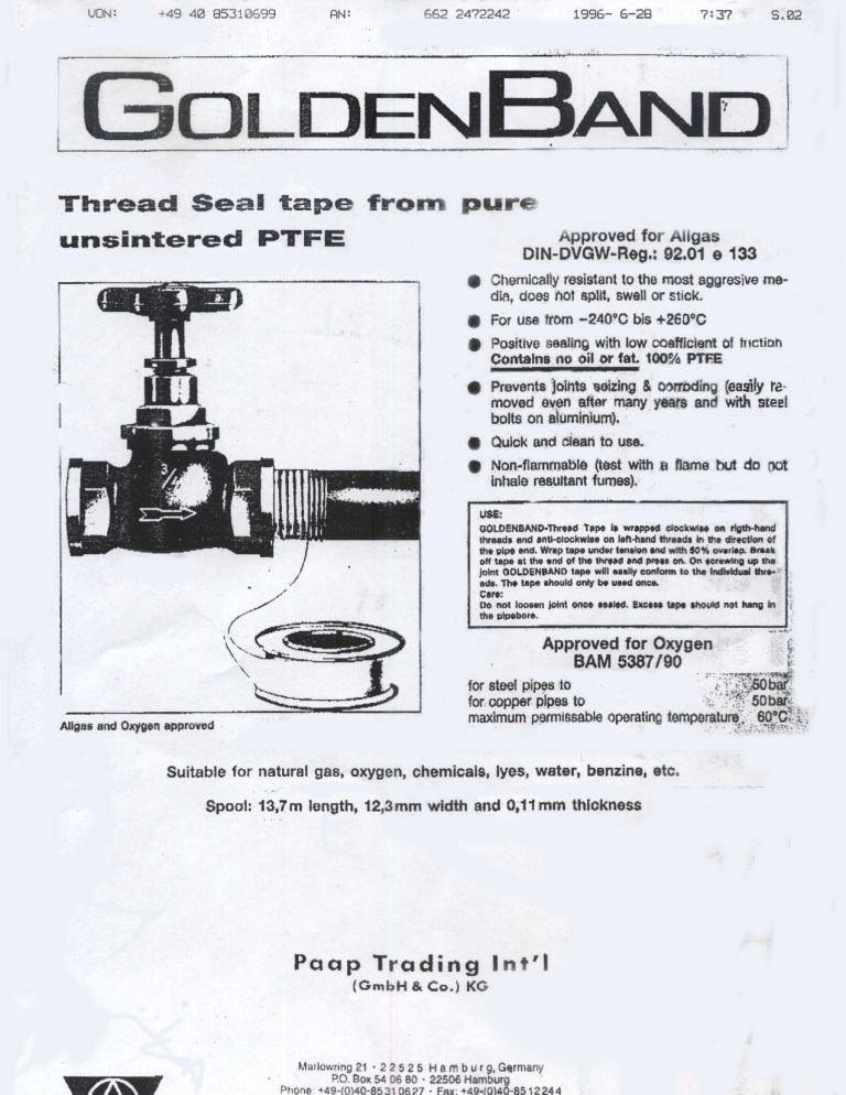 เทปพันเกลียวป้องกันสนิม Golden band[PTFE 100% ใช้กับท่อเคมี,ท่อกรด,ท่อด่าง,ท่ออ็อกซิเจนได้ และอื่นๆ รูปที่ 7