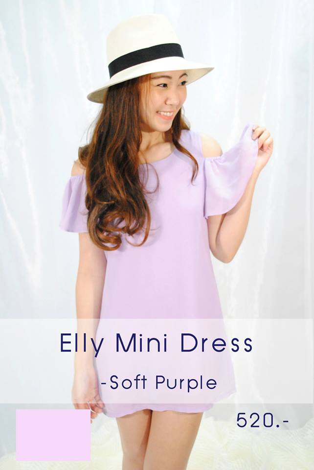 Elly Mini Dress Soft Purple  เดรสชีฟองสีม่วงหวานๆ เปิดไหล่ มีระบายช่วงแขน สวยและน่ารักมากๆ สุดๆ  รูปที่ 1