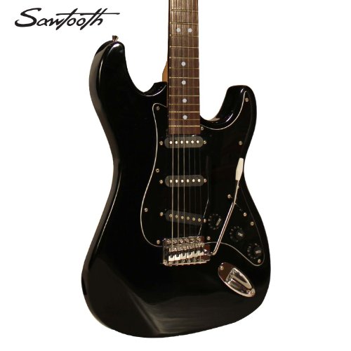 Sawtooth Black Electric Guitar w/ Black Pickguard - Includes: Accessories, 10-Watt Amp & Online Lesson ( Sawtooth guitar Kits ) ) รูปที่ 5
