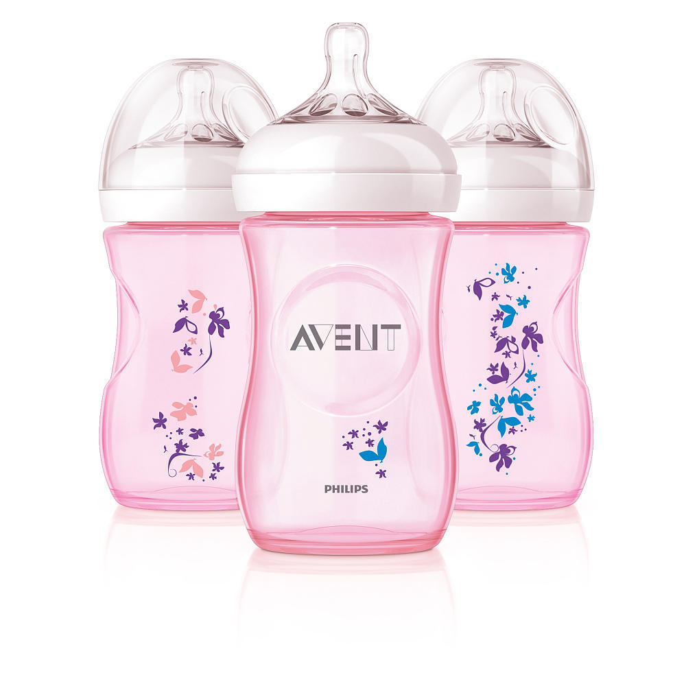 ขายขวดนม 9oz สีชมพู ลายดอกไม้ รุ่นใหม่ล่าสุด นวัตกรรมใหม่ของ Philips AVENT 9oz. BPA Free Natural Polypropylene Bottles  รูปที่ 1