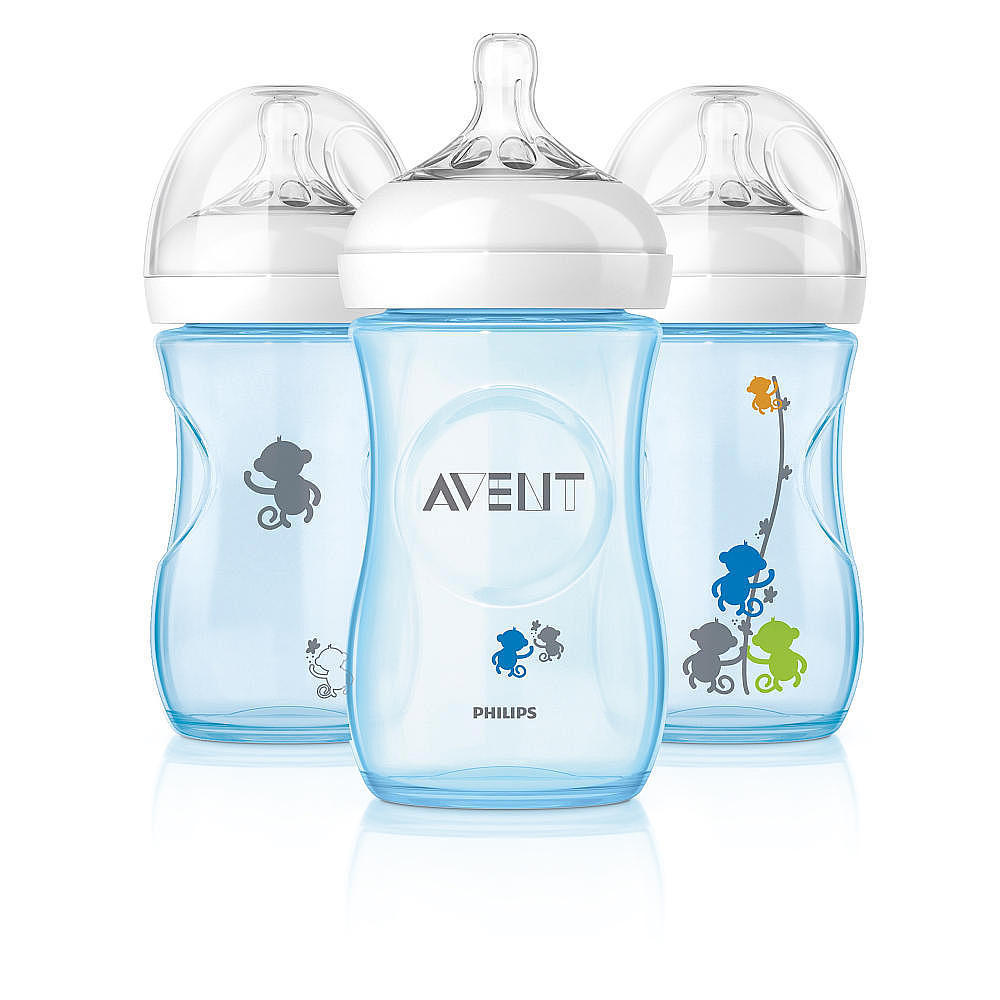 ขายขวดนม 9oz สีฟ้า ลายลิง รุ่นใหม่ล่าสุด นวัตกรรมใหม่ของ Philips AVENT 9oz. BPA Free Natural Polypropylene Bottles รูปที่ 1