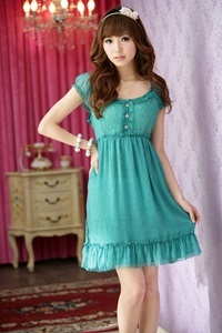 ชุดราตรีคนอ้วนไซส์ใหญ่ สีฟ้า แขนตุ๊กตา SIZE 4XL รอบอก 50 นิ้ว รูปที่ 1