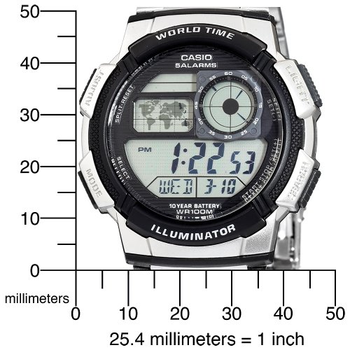 Casio Men's AE1000WD-1AVCF World Time Silver-Tone Bracelet and Digital Sport Watch รูปที่ 5