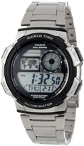Casio Men's AE1000WD-1AVCF World Time Silver-Tone Bracelet and Digital Sport Watch