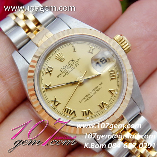 นาฬิกาข้อมือ Rolex Lady Date Just หน้าปัดทอง เลขอาร์บิค มือสอง หลุดจำนำ รูปที่ 1