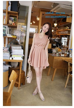 พร้อมส่ง Dress ชุดเดรส ผ้าซีฟอง สี Apricot  ใส่ทำงาน เที่ยว รูปที่ 6