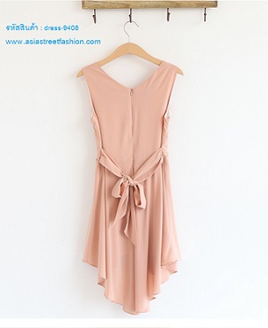 พร้อมส่ง Dress ชุดเดรส ผ้าซีฟอง สี Apricot  ใส่ทำงาน เที่ยว รูปที่ 5