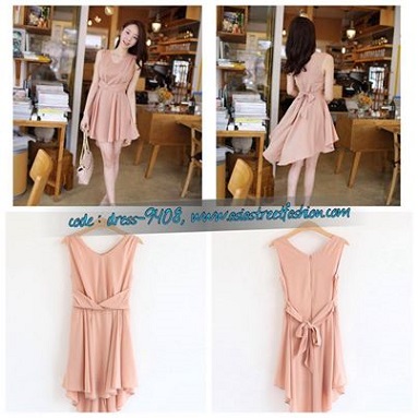 พร้อมส่ง Dress ชุดเดรส ผ้าซีฟอง สี Apricot  ใส่ทำงาน เที่ยว รูปที่ 1