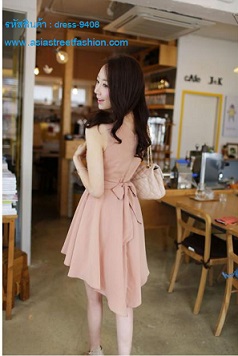 พร้อมส่ง Dress ชุดเดรส ผ้าซีฟอง สี Apricot  ใส่ทำงาน เที่ยว รูปที่ 3