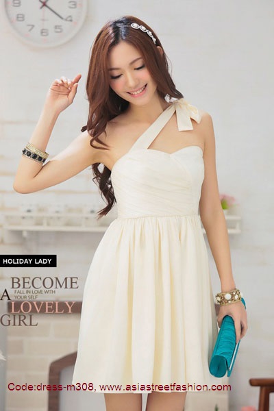 พร้อมส่ง ชุดเดรสออกงาน น่ารัก เปิดไหล่ โทนสีแอพริคอท รูปที่ 3