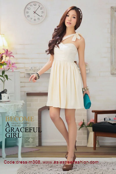 พร้อมส่ง ชุดเดรสออกงาน น่ารัก เปิดไหล่ โทนสีแอพริคอท รูปที่ 6