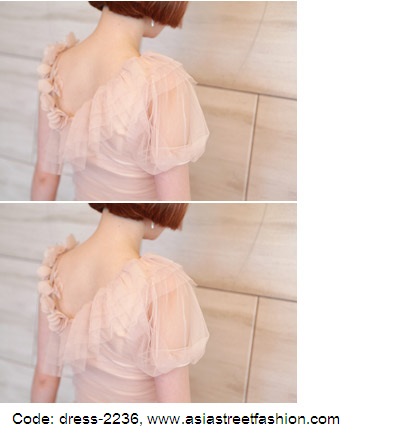 พร้อมส่ง เดรสสั้น เปิดไหล่ เข้ารูป สายคาดบ่าแต่งดอกไม้ รูปที่ 4
