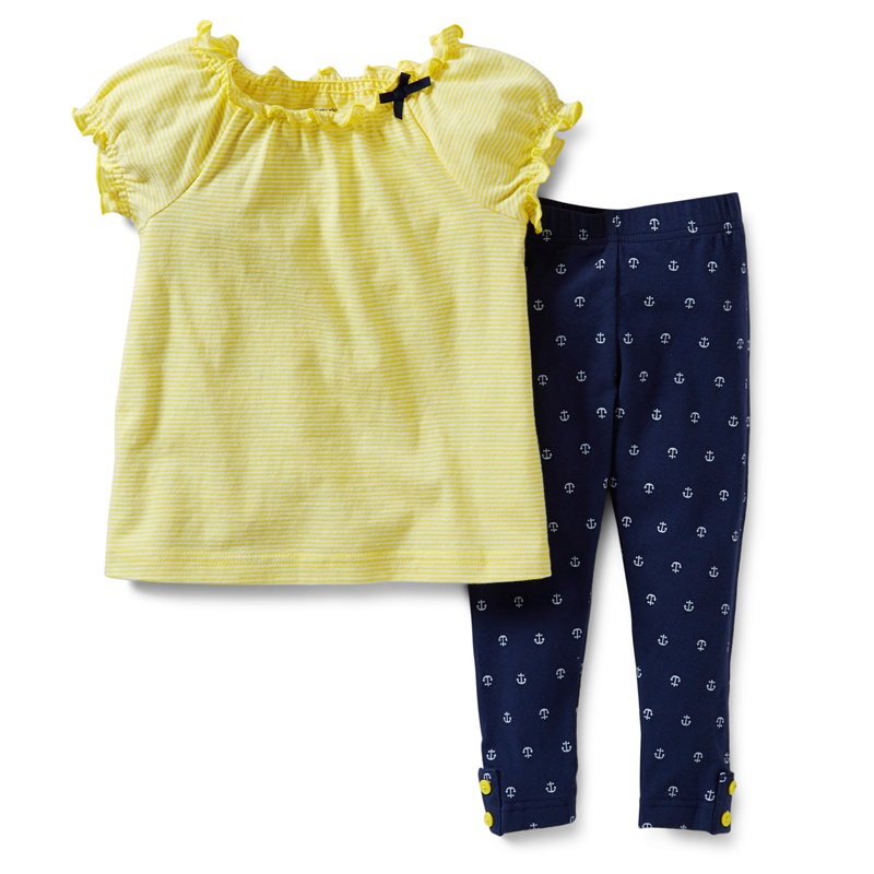 เสื้อผ้าเด็กขายส่ง-Gymboree-เสื้อแขนตุ๊กตาลายริ้วสีเหลืองติดโบว์สีกรม-พร้อมเลคกิ้งสีกรมลายสมอเรือน่ารักมากค่ะ- รูปที่ 1